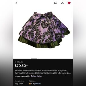 NWOT Disney Haunted Mansion Wallpaper Skirt w Bow S